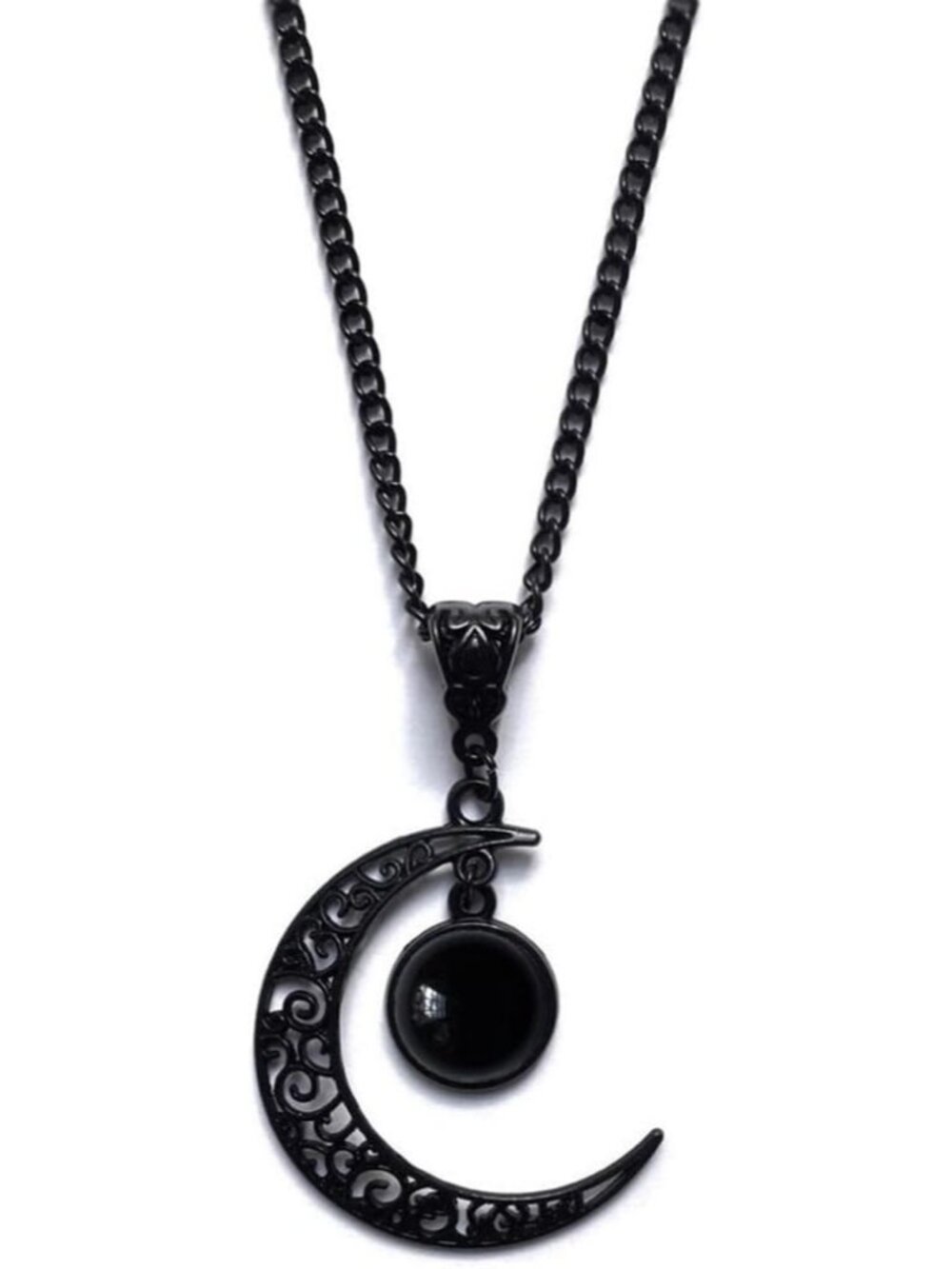 Women's Black Vintage Moon Pendant Dark Style Black Crescent Halloween Necklace